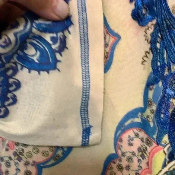 One World 3/4 Sleeve Tee Shirt w Stiff Embroidery Affixed, soft and stretchy - Picture 4 of 7